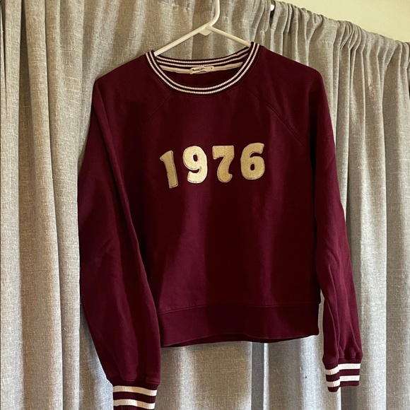 Marine Layer Tops - Marine Layer Maroon Crewneck with Cream Stripes
